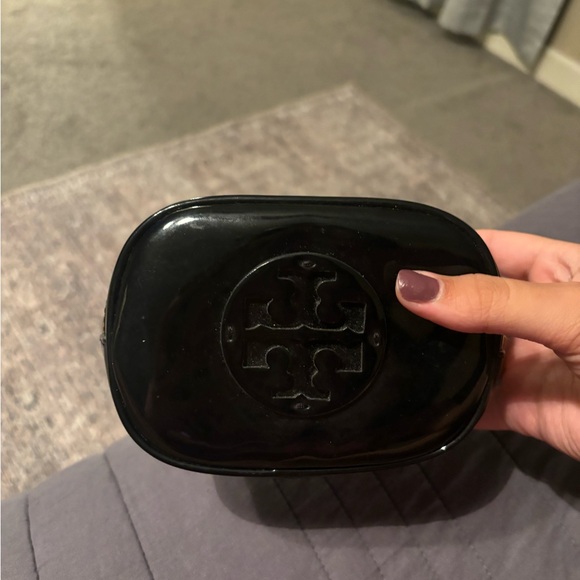 TORY BURCH Small Patent Faux Leather Black Bag Pouch Makeup Cosmetic Case - Picture 6 of 7